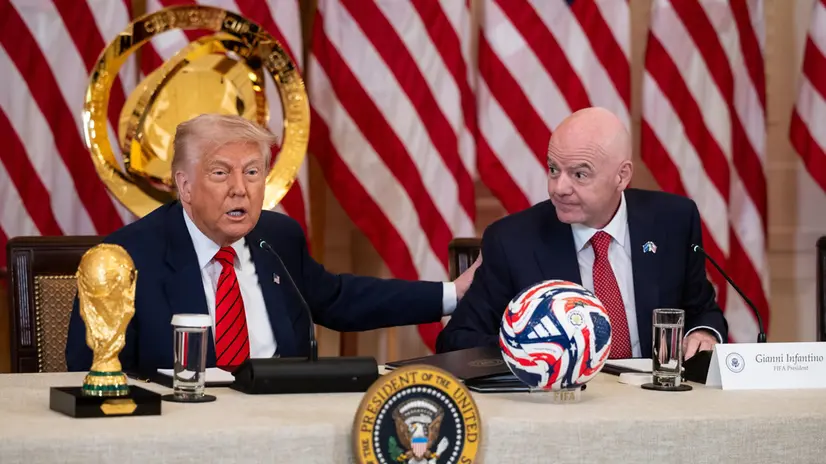 epa12078767 President Donald Trump speaks alongside FIFA President Gianni Infantino during a meeting of the White House Task Force in the East Room of the White House in Washington, DC, USA, 06 May 2025. Giuliani was named executive director of the task force. EPA/FRANCIS CHUNG / POOL