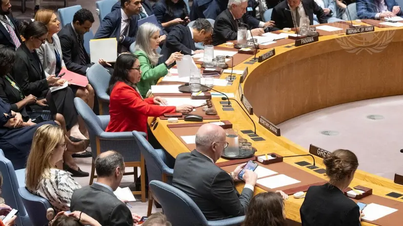 epa12156098 A handout photo made available by the United Nations shows Carolyn Rodrigues-Birkett (centre at table), Permanent Representative of the Cooperative Republic of Guyana to the United Nations and President of the Security Council for the month of June, chairing the Security Council meeting on the situation in the Middle East, including the Palestinian question at United Nations Headquarters in New York, New York, USA, 04 June 2025. The US vetoed a UN Security Council resolution demanding an immediate and permanent ceasefire in Gaza. EPA/Eskinder Debebe / UN Photo HANDOUT HANDOUT EDITORIAL USE ONLY/NO SALES