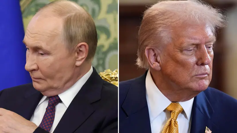 In una combo il presidente russo Vladimir Putin (S) e il presidente americano Donald Trump. ANSA/ EVGENIA NOVOZHENINA- Yuri Gripas