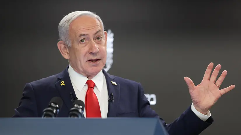epa12292367 Israeli Prime Minister Benjamin Netanyahu speaks during a press conference at the prime minister’s office in Jerusalem, Israel, 10 August 2025. EPA/ABIR SULTAN / POOL