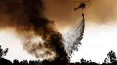 epa10789279 A helicopter fights a fire in the municipality of Odemira, 07 August 2023. The fire, which broke out in the Baiona area, in the parish of SÃ£o TeotÃ³nio, 05 August, has already forced the evacuation of four locations in the municipality of Odemira (Vale dos Alhos, Vale de Ãgua, ChoÃ§a dos Vales and Relva Grande) and a rural tourism unit. EPA/LUIS FORRA