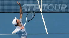 epa12291674 Jannik Sinner of Italy in action against Daniel Elahi Galan of Columbia during the 2nd round of the Cincinnati Open at the Lindner Family Tennis Center in Mason Ohio, USA, 9 August 2025. EPA/MARK LYONS