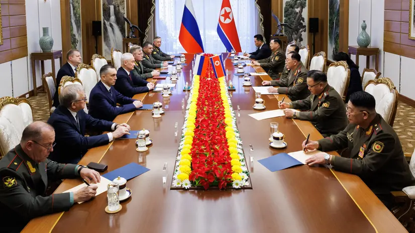 epa11747110 A handout photo made available by the Russian Defence Ministry Press-Service shows North Korean Defense Minister No Kwang Chol (3-R) and Russian Defense Minister Andrei Belousov (4-L) during their meeting in Pyongyang, North Korea, 29 November 2024. EPA/RUSSIAN FOREIGN MINISTRY PRESS SERVICE / HANDOUT -- MANDATORY CREDIT -- HANDOUT EDITORIAL USE ONLY/NO SALES