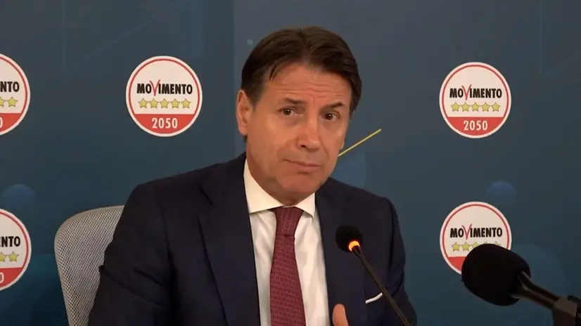 Un momento della conferenza stampa di Giuseppe Conte, Roma, 31 luglio 2025. ANSA