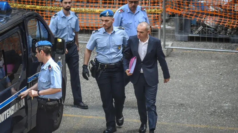 L’uscita di Andrea Bezziccheri dopo l’udienza al Tribunale del Riesame, Milano 8 Agosto 2025 ANSA/MATTEO CORNER