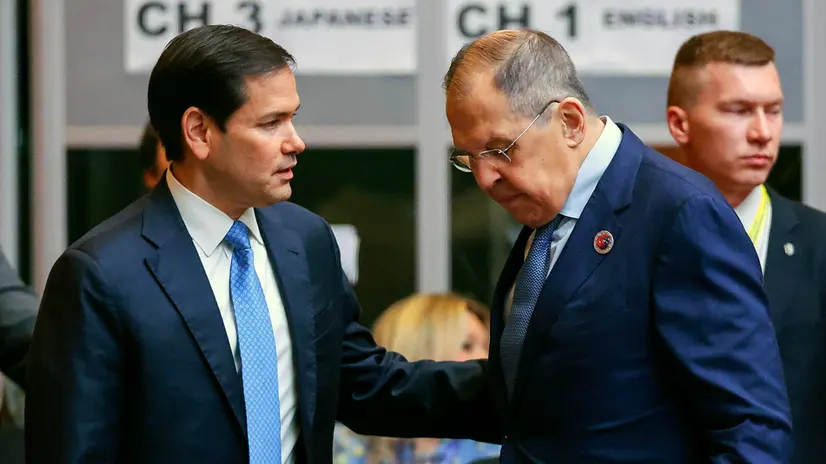 epa12230743 Russia's Foreign Minister Sergei Lavrov (R) listens to US Secretary of State Marco Rubio (L) during the 15th East Asia Foreign Ministers’ Meeting at the 58th Association of Southeast Asian Nations (ASEAN) Foreign Ministers’ Meetings in Kuala Lumpur, Malaysia, 11 July 2025. EPA/FAZRY ISMAIL