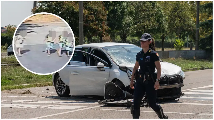 Il luogo dell'incidente e, nel tondo, i quattro ragazzini fermati