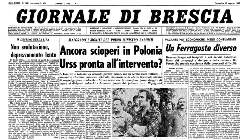La prima pagina del GdB dell'agosto 1980