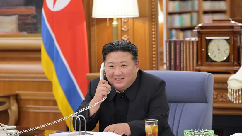 epa12296664 A photo released by the official North Korean Central News Agency (KCNA) show North Korean leader Kim Jong Un speaking on the phone with Russian President Vladimir Putin in an undisclosed location in North Korea, 12 August 2025 (issued 13 August 2025). According to KCNA, the two leaders laud the continued development of cooperation in all areas under the Treaty on Comprehensive Strategic Partnership and reaffirmed their commitment to strengthening cooperation in the future. EPA/KCNA EDITORIAL USE ONLY