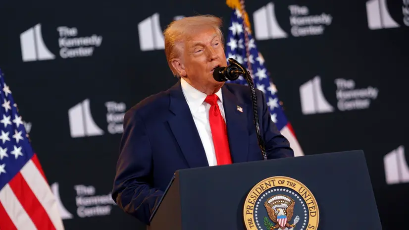 epa12298266 US President Donald Trump speaks as he hosts an event at the John F. Kennedy Center for the Performing Arts, in Washington, DC, USA, 13 August 2025. President Trump unveiled the 48th annual Kennedy Center Honors recipients. EPA/WILL OLIVER / POOL POOL