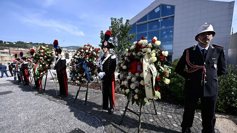 Un momento della commemorazione delle 43 vittime del crollo del ponte Morandi. Genova, 14 agosto 2025. ANSA/LUCA ZENNARO