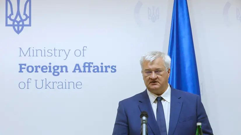 epa12295051 Ukrainian Foreign Minister Andrii Sybiha attends a joint press conference with Czech Foreign Minister Jan Lipavsky (not pictured) following their meeting in Kyiv, Ukraine, 12 August 2025. Lipavsky arrived in Kyiv to meet with top Ukrainian officials, amid the ongoing Russian invasion. EPA/SERGEY DOLZHENKO