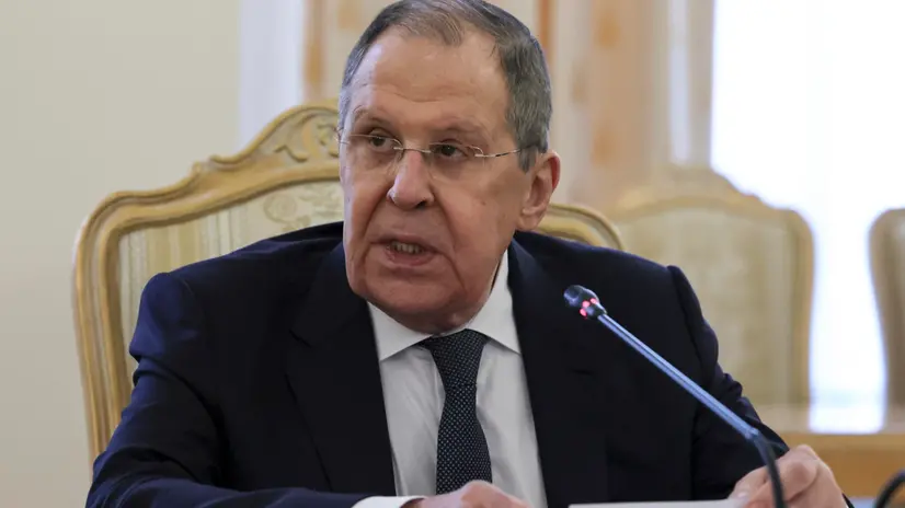 epa12274420 Russian Foreign Minister Sergey Lavrov speaks during a meeting with Syrian Foreign Minister Asaad Hassan al-Shibani (not pictured) as part of the latter's official visit to Moscow, Russia, 31 July 2025. EPA/SHAMIL ZHUMATOV/ POOL
