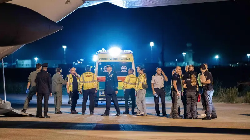 Arrivo delle famiglie da Gaza al aeroporto militare di Milano Linate, Milano, 14 Agosto 2025, Ansa/Andrea Fasani