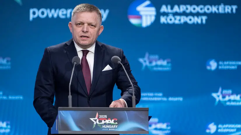epa12143607 Prime Minister of Slovakia Robert Fico speaks at the Conservative Political Action Conference (CPAC) Hungary in Budapest, Hungary, 29 May 2025. The two-day Hungarian edition of CPAC is hosted by the Center for Fundamental Rights of Hungary for the fourth consecutive year. EPA/Zsolt Szigetvary HUNGARY OUT