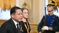 epa12084885 A handout photo made available by Photo Host Agency RIA Novosti shows Secretary Chairman of the State Administration Council of Myanmar Min Aung Hlaing (L) arriving for a gala concert held for heads of foreign delegations attending celebrations to mark Victory Day in Moscow, Russia, 08 May 2025. Russia will mark the 80th anniversary of the victory in World War II over Nazi Germany and its allies on 09 May Moscow time. EPA/ALEXANDR KRYAZHEV / HOST PHOTO AGENCY RIA NOVOSTI HANDOUT HANDOUT EDITORIAL USE ONLY/NO SALESHANDOUT EDITORIAL USE ONLY/NO SALES