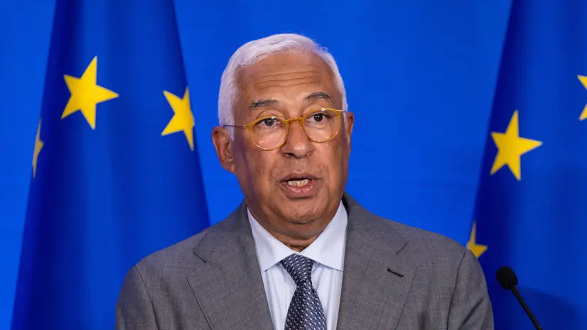 epa12258637 President of the European Council Antonio Costa speaks at a press conference at the EU Delegation to China, in Beijing, China, 24 July 2025. The conference was on their earlier meeting with Chinese President Xi Jinping. EPA/JESSICA LEE