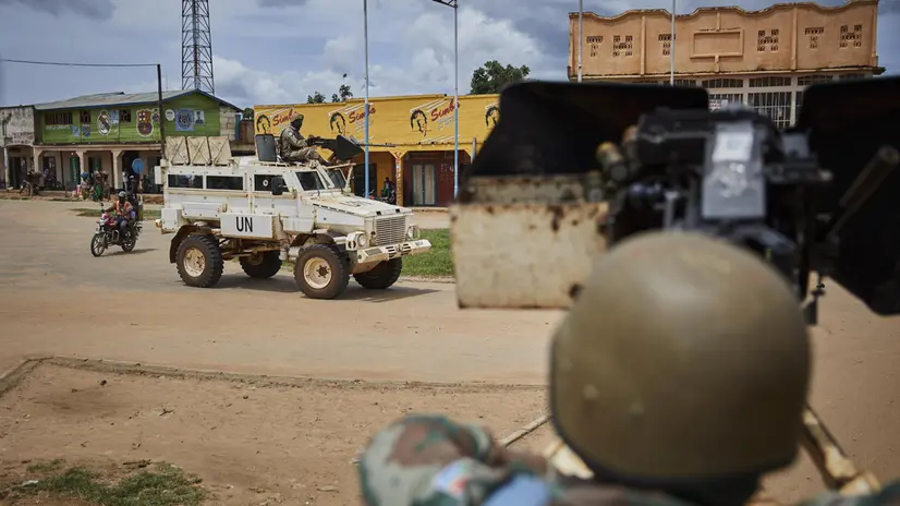 epa07577399 South African peacekeepers of the United Nations Force Intervention Brigade (FIB) patrol through the town of Oicha, North Kivu province, Democratic Republic of the Congo, 15 May 2019 (issued 17 May 2019). Response to the ongoing Ebola crisis in North Kivu has been reportedly hampered by a dire security situation, attacks carried out from the local Mai Mai militia group and the Ugandan-originating Allied Democratic Forces (ADF) rebel group that claimed to be connected to the so-called Islamic State (ISIS or IS) terror network. EPA/HUGH KINSELLA CUNNINGHAM ATTENTION: This Image is part of a PHOTO SET
