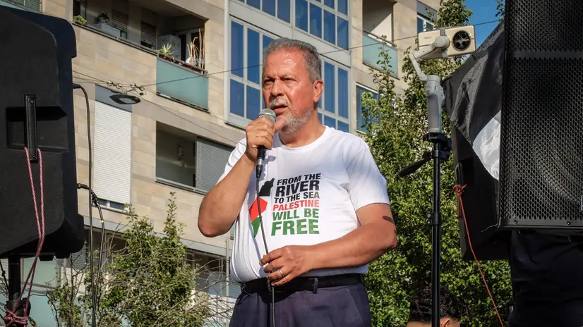 Il presidente della comunità palestinese Mohammad Hannoun alla manifestazione dei palestinesi in corso Lodi, Milano 2 Agostoo 2025 ANSA/MATTEO CORNER