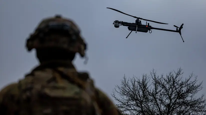 epa11873252 A US army soldier of the 3rd Brigade, 10th Mountain Division follows a Ghost-X drone during the Combined Resolve 25-1 military exercise in Hohenfels, Germany, 03 February 2025. The Combined Resolve 25-1, a US Army exercise with NATO Allies and partners, is held from from 17 January to 16 February 2025 at the US Army's Hohenfels training area. Approximately 4,000 participants are involved in the exercise, with Poland's 11th Armoured Cavalry Division operating as the High Command. Exercise is a recurring exercise designed by the U.S. Army Europe - Africa to prepare a multinational brigade for support of NATO deterrence initiatives and overall readiness of Allies and partners in a dynamic security environment. Allied and partner nations participating in Combined Resolve 25-1 are Albania, Armenia, Belgium, Georgia, Greece, Italy, Kosovo, Lithuania, Moldova, North Macedonia, Norway, Poland, Slovakia, Spain, the United States, and the United Kingdom. EPA/MARTIN DIVISEK ATTENTION: This Image is part of a PHOTO SET