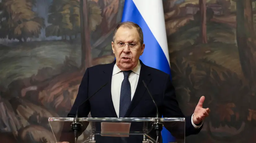 epa12274492 Russian Foreign Minister Sergey Lavrov speaks during a press conference with Syrian Foreign Minister Asaad Hassan al-Shibani (not pictured) following their meeting in Moscow, Russia, 31 July 2025. EPA/SHAMIL ZHUMATOV/ POOL