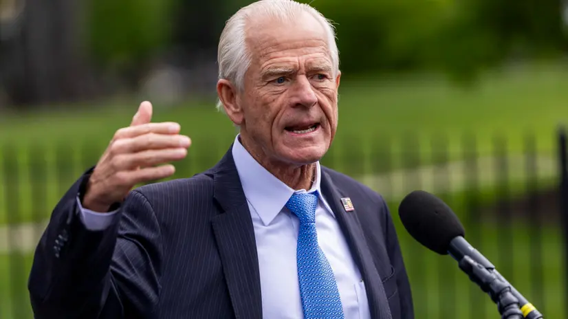 epa12065027 Senior Counselor to the President for Trade and Manufacturing Peter Navarro responds to a question from the news media during a briefing outside the West Wing of the White House in Washington, DC, USA, 30 April 2025. Navarro responded to questions on President Trumps economic trade policy prior to attending a Cabinet meeting. EPA/SHAWN THEW