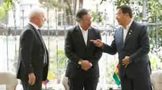 epa12317189 (L-R) President of Brazil Luiz Inacio Lula da Silva, the President of Colombia Gustavo Petro and the President of Bolivia Luis Arce at the 5th Amazonian Countries Summit in Bogota, Colombia, 22 August 2025. The purpose of the meeting of presidents is to agree on a joint declaration on the protection of the Amazon that will be presented at COP30. EPA/MAURICIO DUENAS CASTANEDA