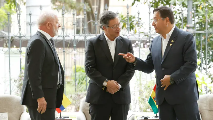 epa12317189 (L-R) President of Brazil Luiz Inacio Lula da Silva, the President of Colombia Gustavo Petro and the President of Bolivia Luis Arce at the 5th Amazonian Countries Summit in Bogota, Colombia, 22 August 2025. The purpose of the meeting of presidents is to agree on a joint declaration on the protection of the Amazon that will be presented at COP30. EPA/MAURICIO DUENAS CASTANEDA