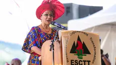 epa12278640 Trinidad and Tobago Prime Minister Kamla Persad-Bissessar speaks during Emancipation Day celebrations at Lidj Yasu Omowale in Port of Spain, Trinidad and Tobago, 01 August 2025 (issued 02 August 2025). With a parade, cultural events, and messages of support, Trinidad and Tobago paid tribute to the Afro-descendant community for its resilience and contribution to the country's development. EPA/ANDREA DE SILVA