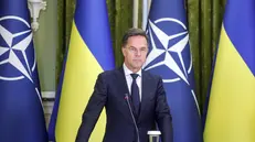 epa12316550 NATO Secretary General Mark Rutte speaks during a joint press conference with Ukrainian President Volodymyr Zelensky (not pictured) following their meeting in Kyiv, Ukraine, 22 August 2025. The NATO Secretary General arrived in Kyiv to meet with top Ukrainian officials, amid the ongoing Russian invasion. EPA/SERGEY DOLZHENKO