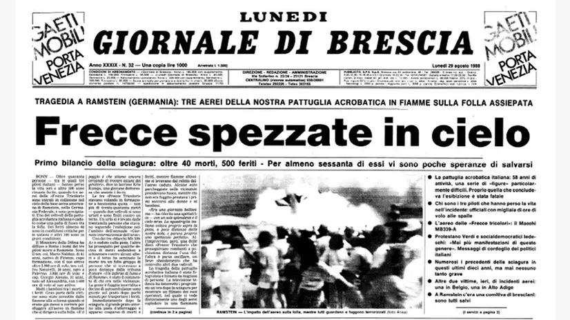 La prima pagina del GdB il 29 agosto 1988 - © www.giornaledibrescia.it