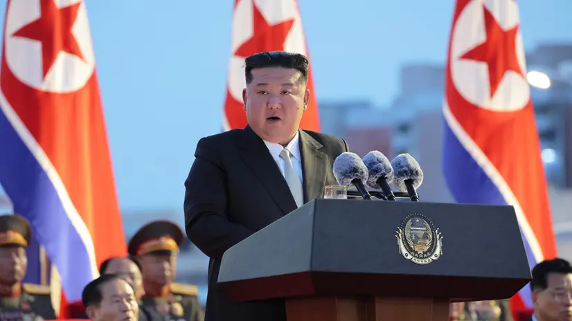 epa12301411 A photo released by the official North Korean Central News Agency (KCNA) shows North Korean leader Kim Jong Un delivering his speech during an event to celebrate the 80th anniversary of Korea's liberation from Japanese colonial rule in Pyongyang, North Korea, 14 August 2025 (issued 15 August 2025). According to KCNA, the celebration took place at the Arch of Triumph Plaza in Pyongyang. EPA/KCNA EDITORIAL USE ONLY