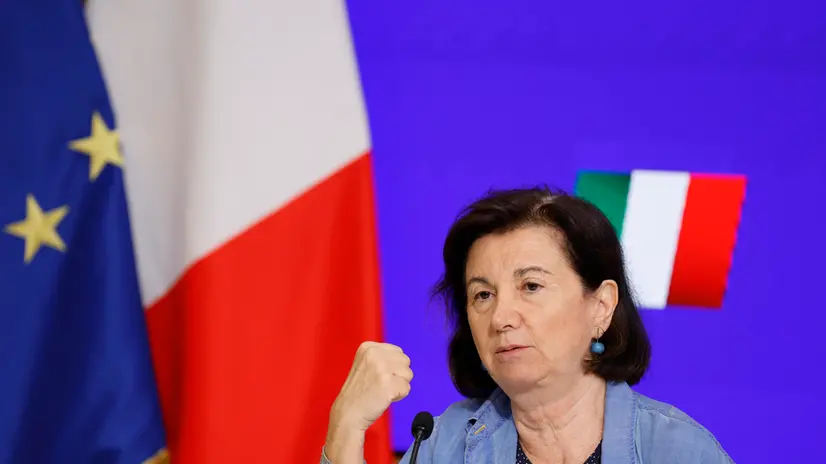 Eugenia Maria Roccella, ministra per le pari opportunita’ e la famiglia durante una conferenza stampa al termine del consiglio dei ministri, Roma 24 luglio 2025. ANSA/FABIO FRUSTACI