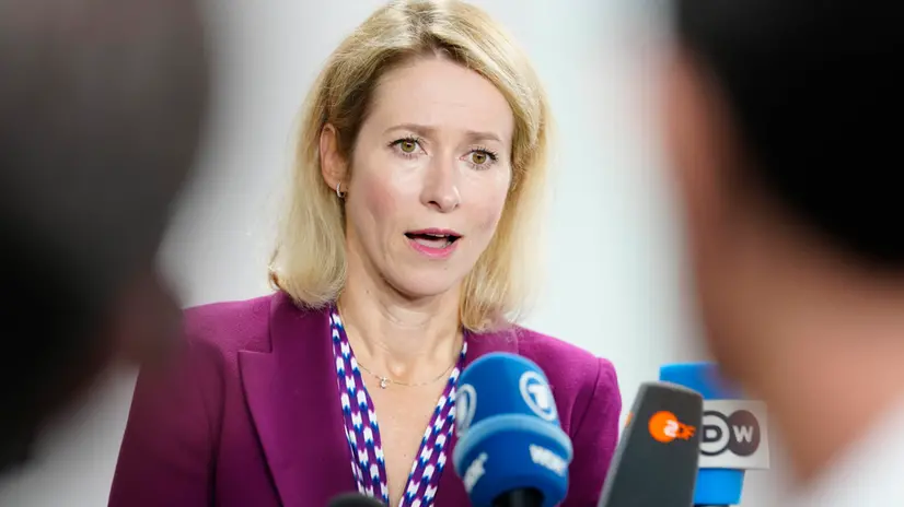 epa12332506 EU High Representative for Foreign Affairs and Security Policy Kaja Kallas talks to the media before the informal EU defense ministers' meeting in Copenhagen, Denmark, 29 August 2025. EPA/THOMAS TRAASDAHL DENMARK OUT
