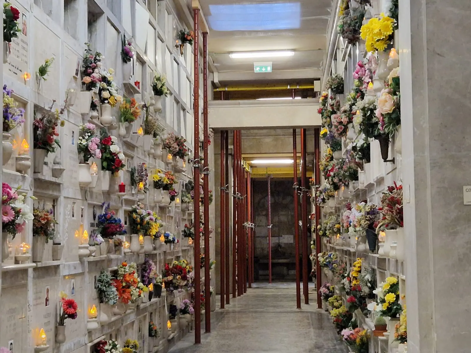 Al cimitero monumentale Vantiniano l'infilata di pali che sostiene i colombari