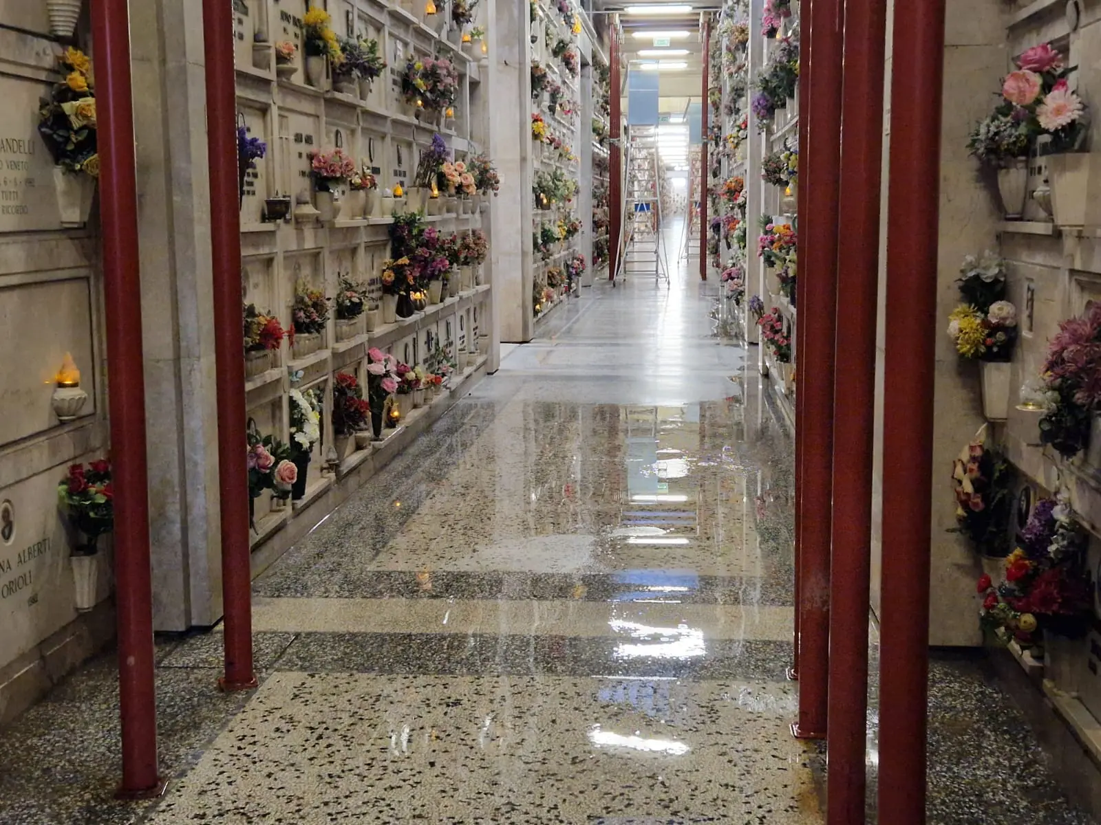 Al cimitero monumentale Vantiniano l'infilata di pali che sostiene i colombari