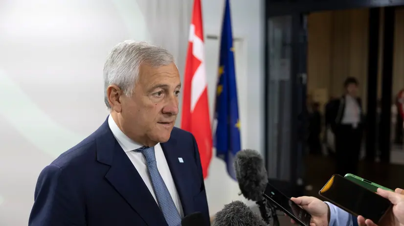 Il ministro degli esteri Antonio Tajani, in missione a Copenaghen, alla riunione informale dei ministri degli affari esteri, Gymnich, 30 agosto 2025 ANSA/MASSIMO PERCOSSI
