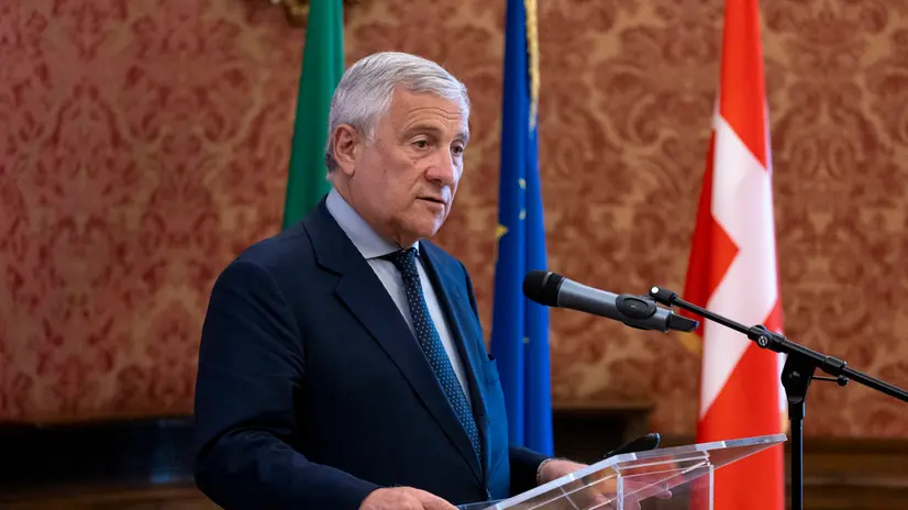 Il ministro degli esteri Antonio Tajani, durante l’incontro con gli imprenditori italiani a Copenaghen, 29 agosto 2025 ANSA/MASSIMO PERCOSSI