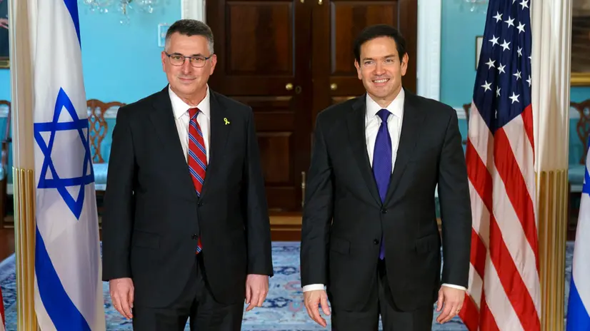 epa12328005 US Secretary of State Marco Rubio (R) meets with Israel’s Foreign Minister Gideon Sa’ar (L) at the State Department, Washington DC, USA, 27 August 2025. EPA/WILL OLIVER