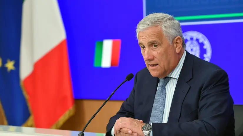 Conferenza stampa del ministro degli Affari Esteri e Cooperazione Internazionale Antonio Tajani dopo il Consiglio dei Ministri sulla riforma del regolamento dell’amministrazione centrale del MAECI, a Palazzo Chigi Roma, 28/08/2025 ANSA/FABIO CIMAGLIA