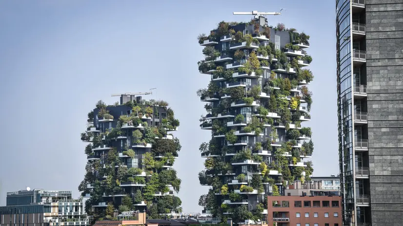 Vedute panoramiche del quartiere Porta Nuova Bosco Verticale viste dal PalAxa di corso Como, Milano 4 Ottobre 2023 ANSA/MATTEO CORNER