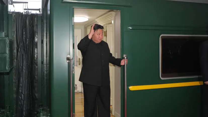 epa10856007 A photo released by the official North Korean Central News Agency (KCNA) shows North Korean leader Kim Jong Un waving as he departs by train for a visit to Russia, from Pyongyang, North Korea, 12 September 2023. North Korean leader Kim Jong-un is expected to meet with Russian President Vladimir Putin who is currently visiting the Far East attending the 2023 Eastern Economic Forum (EEF) in Vladivostok. EPA/KCNA EDITORIAL USE ONLY