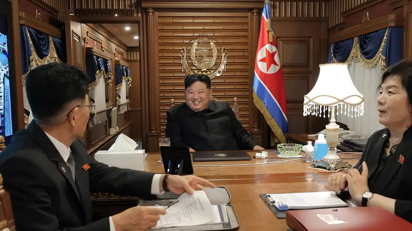 epa12344641 A photo released by the official North Korean Central News Agency (KCNA) shows North Korean leader Kim Jong Un (C) on his private train in Pyongyang, North Korea, 01 September 2025 (issued 02 September 2025). The North Korean leader departed on 01 September on his private train to Beijing to attend celebrations marking the 80th anniversary of the victory of the Chinese People’s War of Resistance Against Japanese Aggression and the World Anti-Fascist War, according to Kim Chon Il, director of the DPRK Foreign Ministry’s Department of Press and Information. EPA/KCNA EDITORIAL USE ONLY