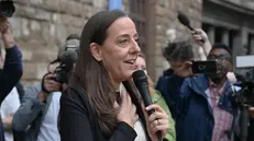 La Candidata a Sindaco dio Firenze Sara Funaro ringrazia i propri elettori e sostenitori sull’arengario di Palazzo Vecchio Firenze 24 Giugno 2024 ANSA/CLAUDIO GIOVANNINI
