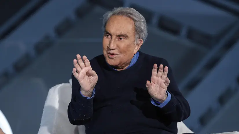 Emilio Fede alla Nuvola di Fuksas durante la registrazione del programma 'Lucci incontra Funari', una puntata speciale condotta da Enrico Lucci in programma su Rai 2 il 25 febbraio, Roma, 10 febbraio 2019. ANSA/GIUSEPPE LAMI