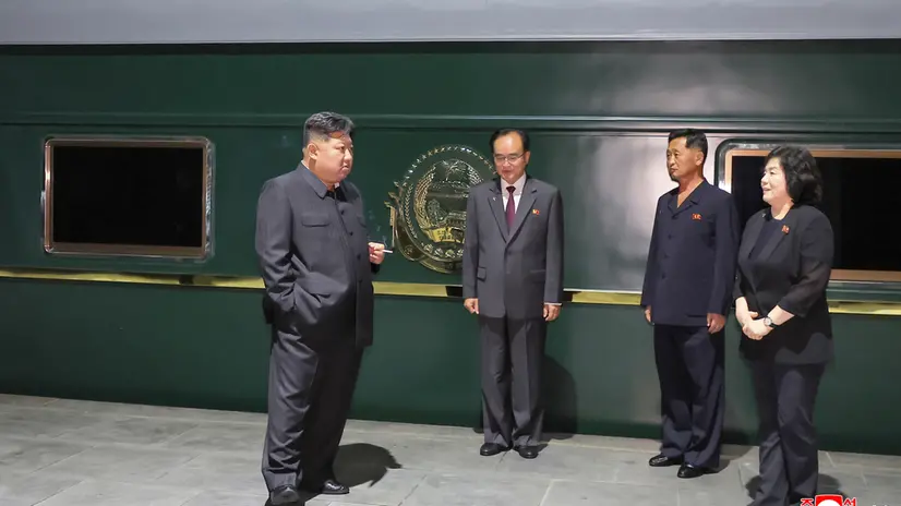 epa12344642 A photo released by the official North Korean Central News Agency (KCNA) shows North Korean leader Kim Jong Un (L) standing by his private train before departing for Beijing in Pyongyang, North Korea, 01 September 2025 (issued 02 September 2025). The North Korean leader departed on 01 September on his private train to Beijing to attend celebrations marking the 80th anniversary of the victory of the Chinese People’s War of Resistance Against Japanese Aggression and the World Anti-Fascist War, according to Kim Chon Il, director of the DPRK Foreign Ministry’s Department of Press and Information. EPA/KCNA EDITORIAL USE ONLY