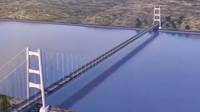 Un frame tratto da un video del rendering del Ponte sullo Stretto di Messina, 6 agosto 2025. ANSA/US WEBUILD +++ ++ ANSA PROVIDES ACCESS TO THIS HANDOUT PHOTO TO BE USED SOLELY TO ILLUSTRATE NEWS REPORTING OR COMMENTARY ON THE FACTS OR EVENTS DEPICTED IN THIS IMAGE; NO ARCHIVING; NO LICENSING +++ NPK