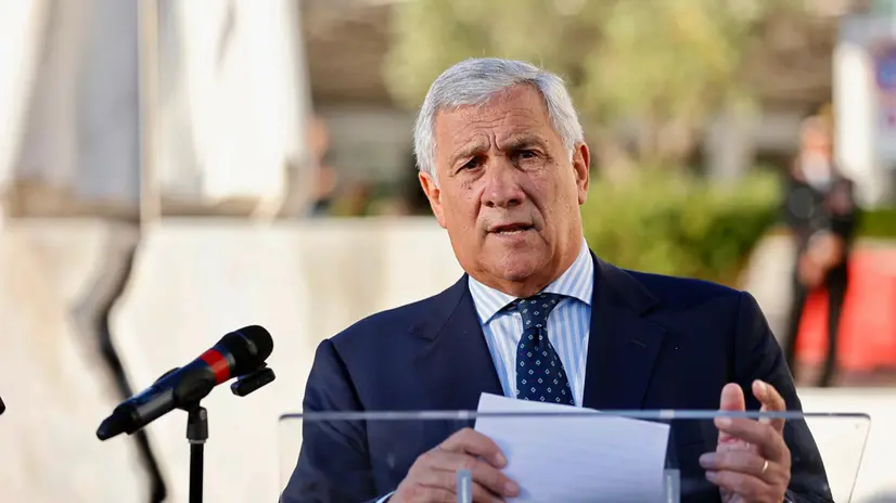 Il ministro degli Esteri Antonio Tajani durante la conferenza stampa presso il Policlinico Gemelli, Roma, 01 settembre 2025, ANSA/VINCENZO LIVIERI
