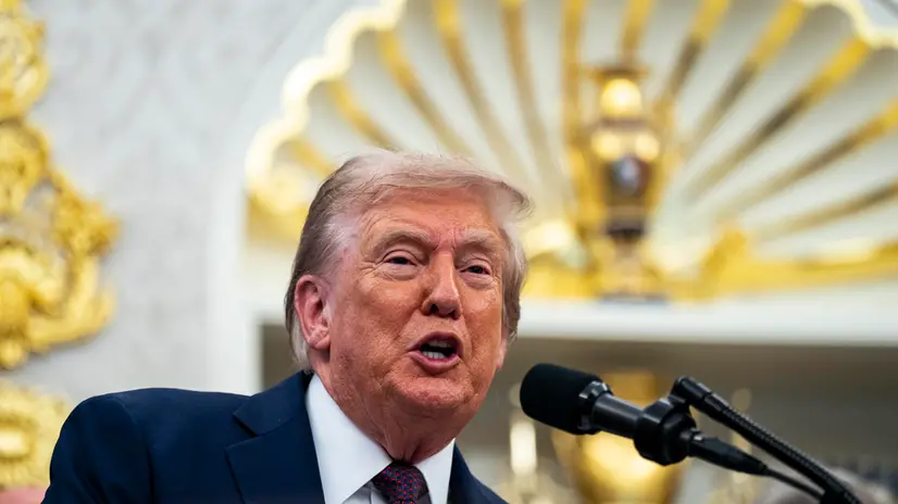 epa12347191 US President Donald Trump, speaks during an announcement in the Oval Office at the White House in Washington, DC, USA, 02 September 2025. US President Donald Trump is set to announce that he's basing US Space Command in Huntsville, Alabama, undoing former President Joe Biden's decision to put the headquarters in Colorado. EPA/AL DRAGO / POOL