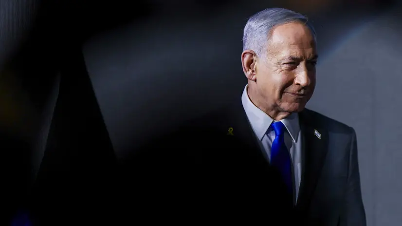 epa12298640 Israeli Prime Minister Benjamin Netanyahu delivers a speech during the U.S. Independence Day reception hosted by Newsmax, at the Waldorf Astoria Hotel in Jerusalem, 13 August 2025. Newsmax holds the reception annually to celebrate ties between the United States and Israel. EPA/Ronen Zvulun / POOL